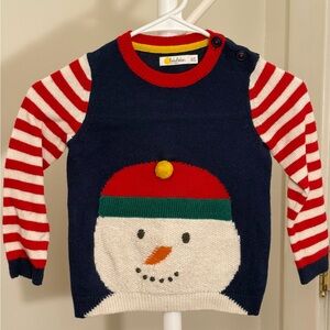 Baby Boden Navy and Red Snowman Sweater